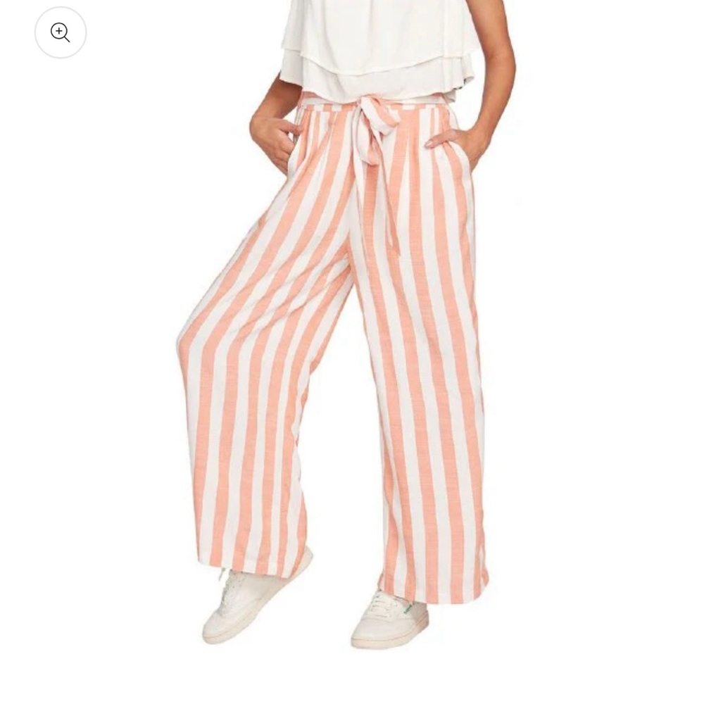 Volcom Coco Beach Belted High-waisted Flowy Peach/Orange and White Pants - L